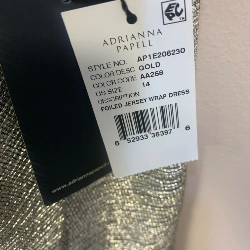 Adriana Papell Metallic Foiled Jersey Wrap Dress - Picture 7 of 13